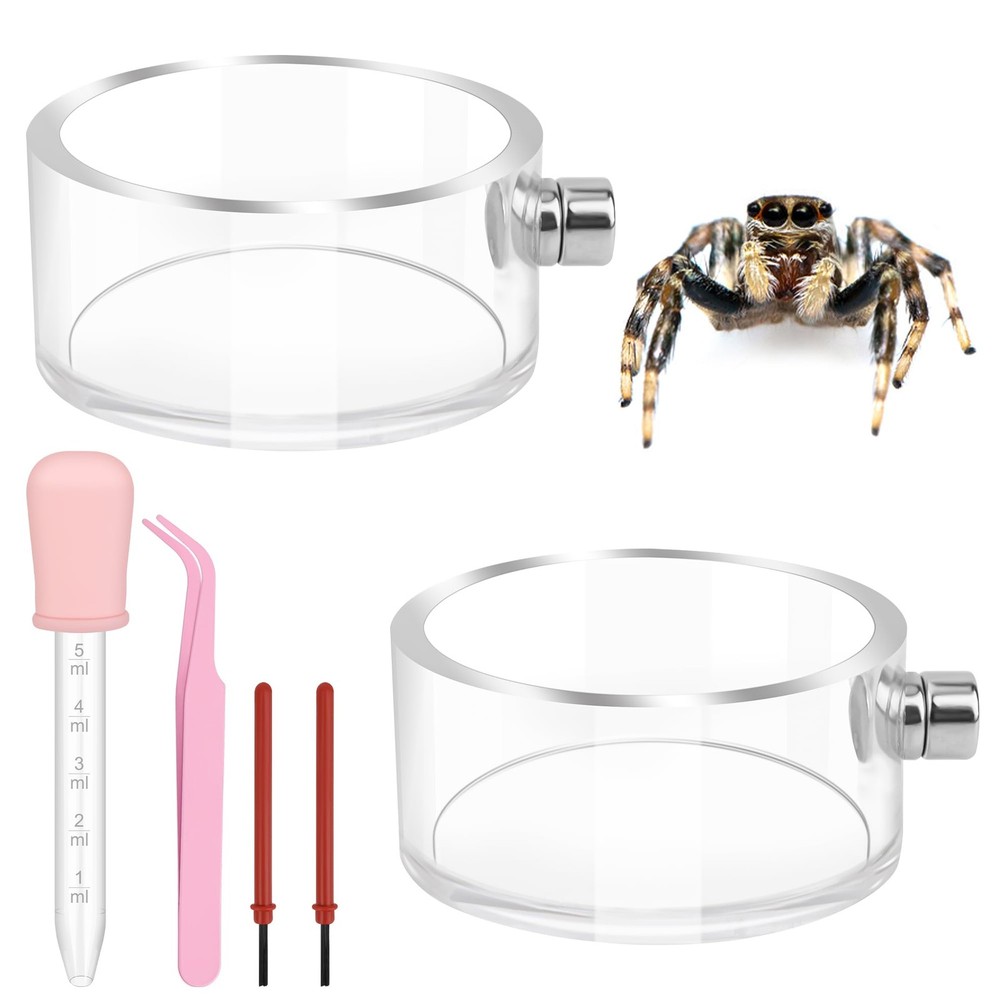 6 PCS Jumping Spider Feeding Dish Set, 2 PCS Magnetic Food Dish for Jumping S…