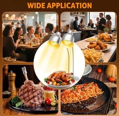 Food Heat Lamp, 500W Commercial Heat Lamp for Food, 2-Head Adjustable – Silver