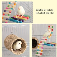3 PCS Hamster Hanging Hammock Basket Wooden Rat Ladder Swing Set Cage Climbing