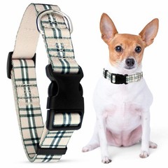 Plaid Dog Collar – Adjustable Scottish Khaki Pet Collar with Secure Buckle an…