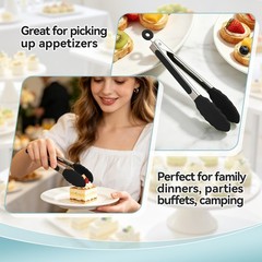 Small Cooking Tongs 7 inch Mini Serving Tongs with Silicone Tips, Set of 3 (B…