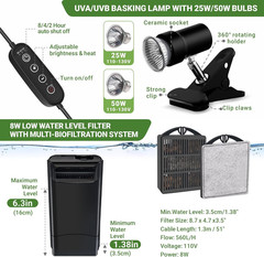 Aquatic Turtle Tank Kit+Lamp+Filter, Upgrade PC Turtle Tank Starter Kit with Adj