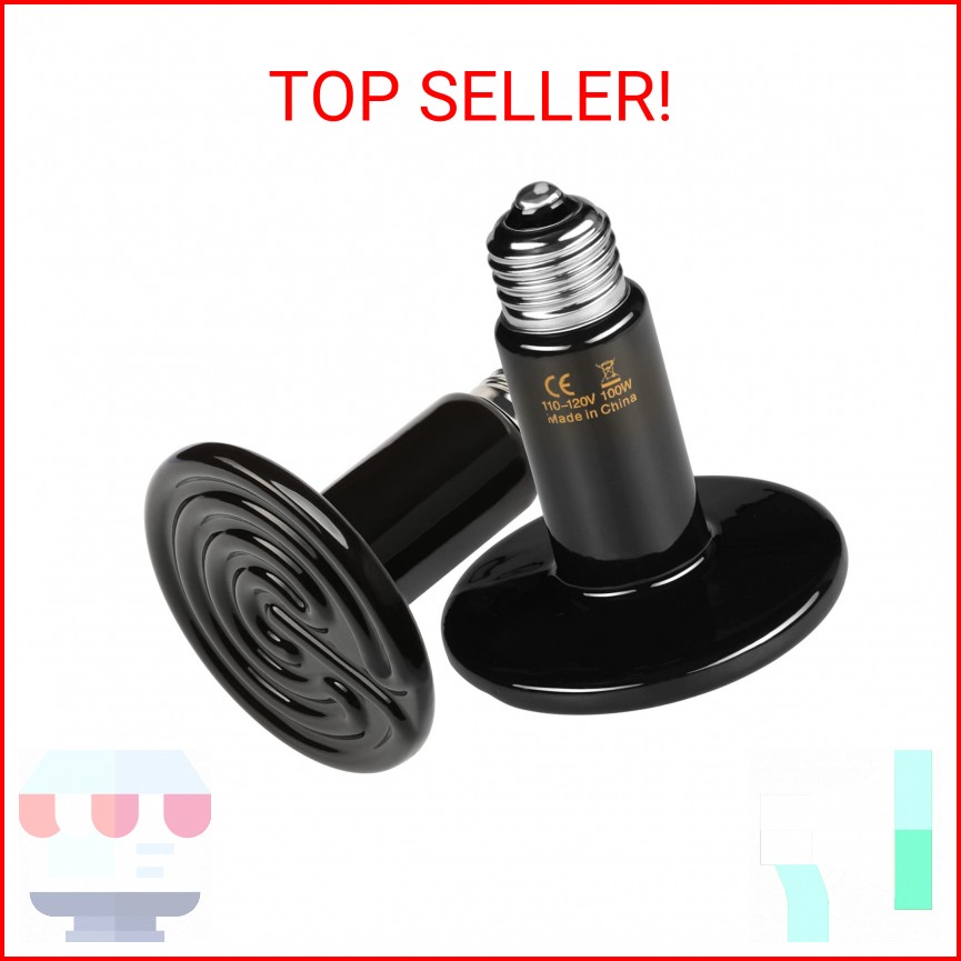 HealSmart Reptile Heat Lamp 100W 2-Pack Ceramic Heat Emitter, No Light Emitting