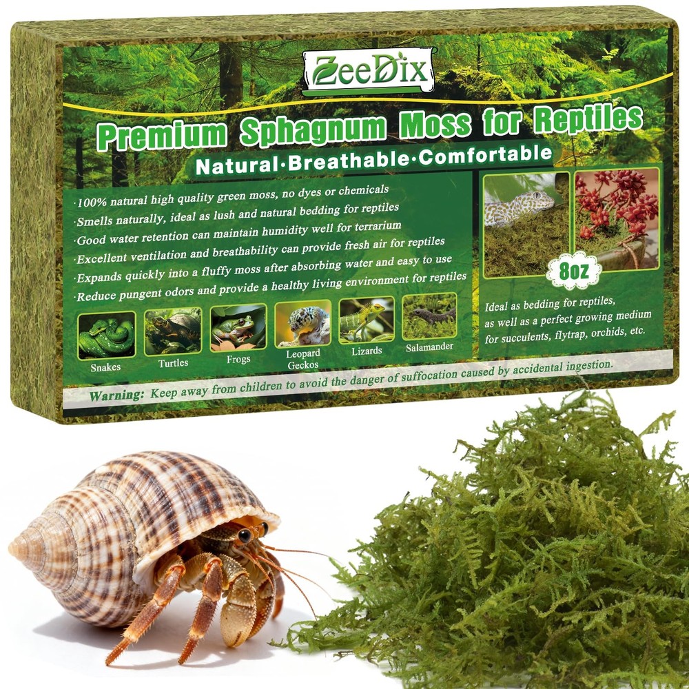8 oz Sphagnum Moss Reptiles 12 qt Natural Bedding Terrarium Substrate Gecko