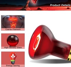 2.5″ 60W Compact Red Infrared Heat Lamp Bulb Basking Spot Light for Reptiles