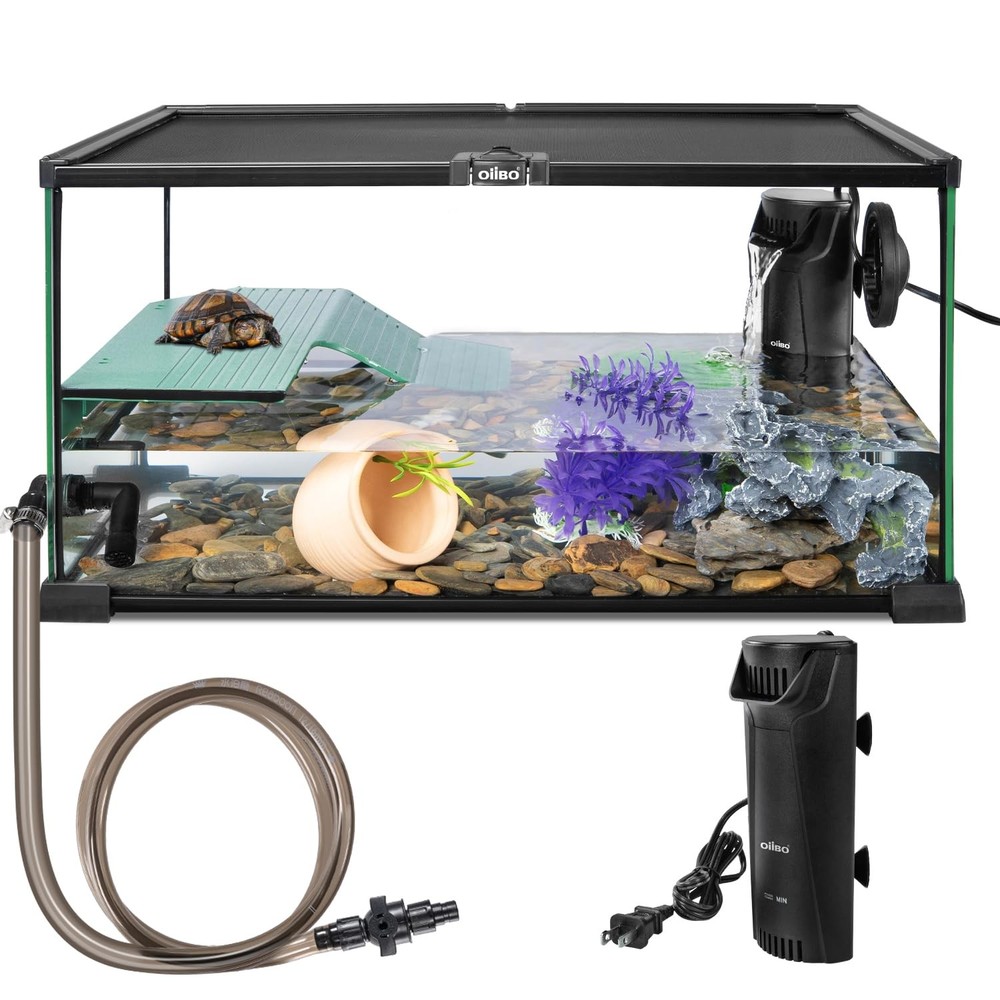 Oiibo Glass Turtle Tank Kit, 10 Gallon 20″ x 12″ x 10″ Turtle Tank Starter Ki…