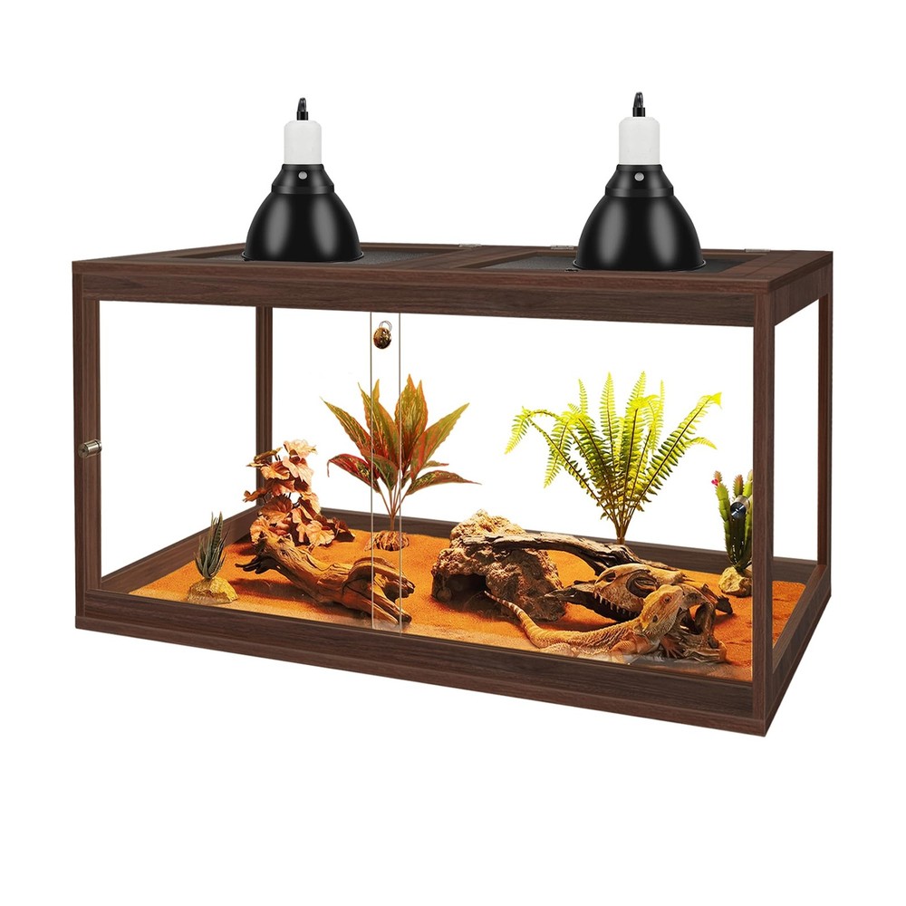 PROLEE Bearded Dragon Tank, Reptile Tank with Meatl Mesh 27 Gallons, Walnut