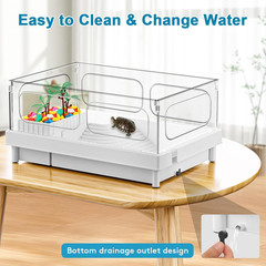 Small Turtle Tank Kit with Light and Filter for Baby Turtles | White Clear-Panel