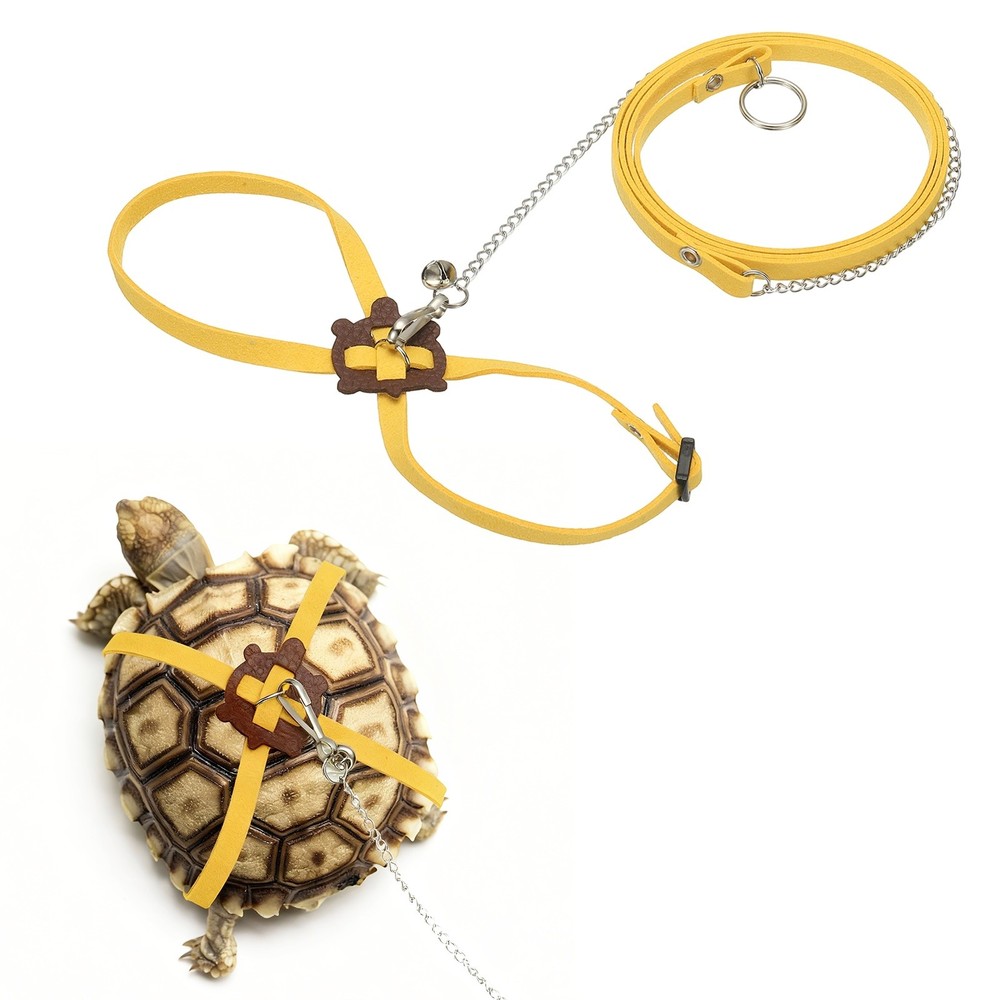 Tortoise Leash Harness with Bell, ( Leather, Small, Yellow )