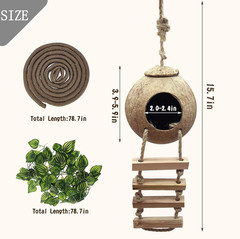 Coconut Shell Gecko Hideout with Ladder Natural Reptile Hut Cave Habitat Décor