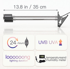 All-In-One Reptile Heat Lamp Bundle, Dual-Head UVB&UVA Lamp with Timer & Hygroth