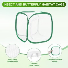 Outdoor Butterfly Habitat Cage Terrarium [White with Green, 12 x 12 x 12 Inch]