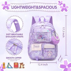 Alrisg Girls Backpack School Bag Kids 17 Inch Purple