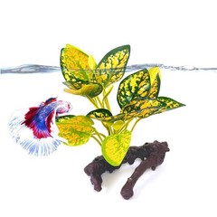 2 Pcs Green Yellow Artificial Reptile Plants Terrarium Decor