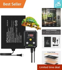 Durable Reptile Heating Pad 8″ x 12″ with Digital Thermostat for Terrariums