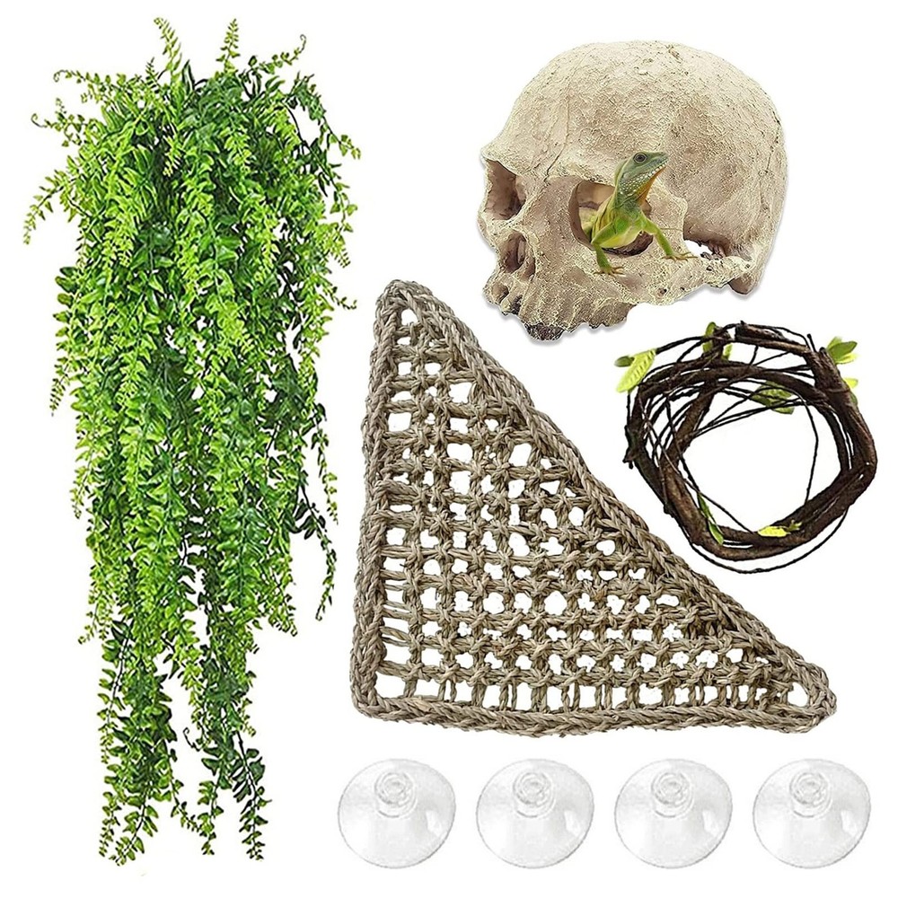 Bearded Dragon Skull Hide Decor,Reptile Natural Seagrass Hammock Lizard Loung…