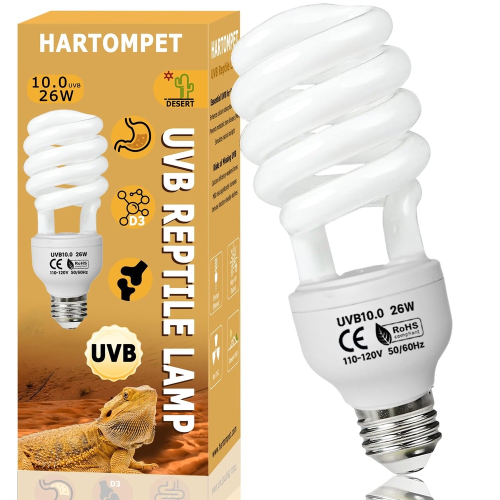 UVB 10.0 Reptile Light 26W, Compact Coil Desert Bulb for Bearded Dragons, Liz…