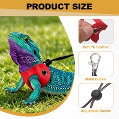 3Pcs Bearded Dragon Lizard Leash Harness Soft Leather S/M/L Red
