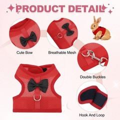 Rabbit Harness and Leash Small Pet Cute Vest Harness Leash(M Red)]
