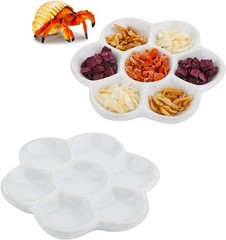 2 Pcs Hermit Crab Ceramic Food Dish, 7 Compartments Anti-turning & White