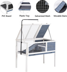 Wood Tortoise Enclosure with Adjustable Light, 2-Tier Habitat for Small Pets