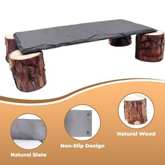 Bearded Dragon Reptile Basking Platform Slate Rock Wooden Pile Habitat Accessory