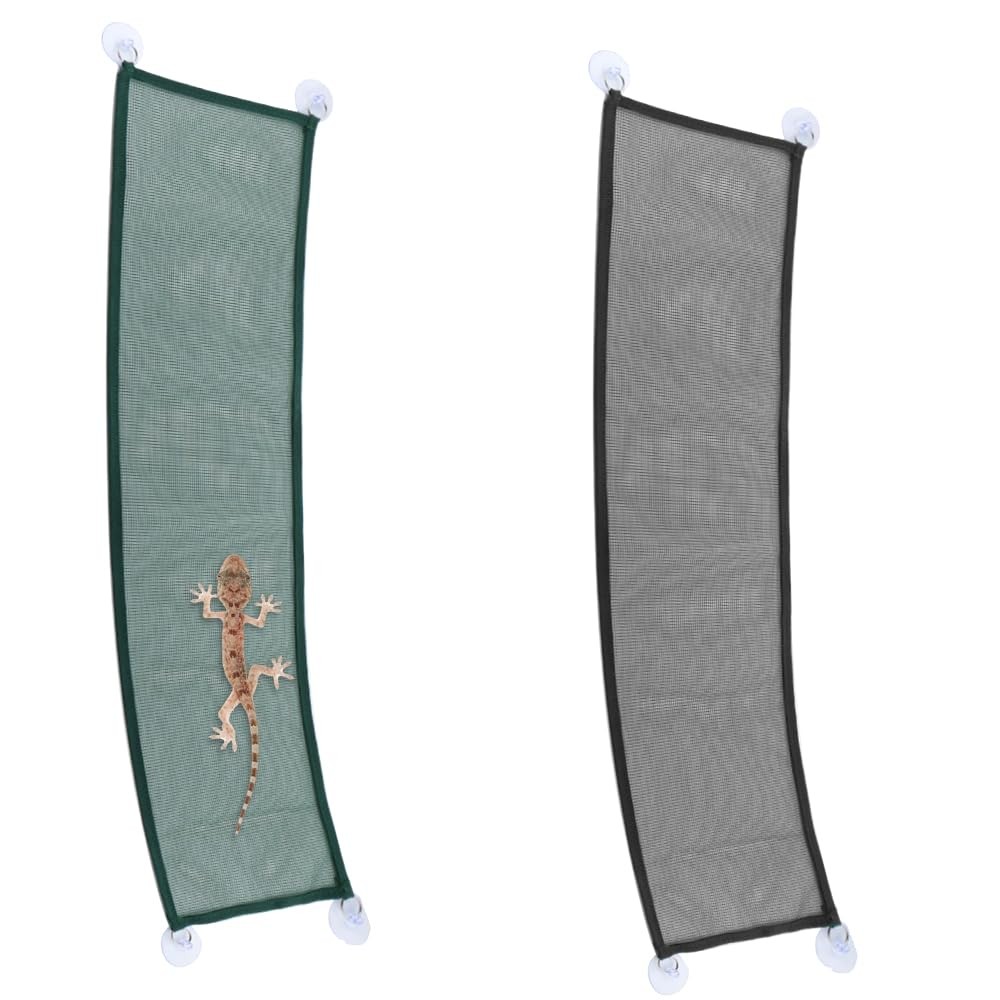 2 Pcs Reptile Hammock, Chameleon, Geckos Swing, Climbing Net, Black, Green