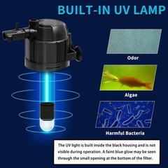Fish Tank Filter with U-V Light, Submersible Aquarium Filter for 10 to 40 Gal…