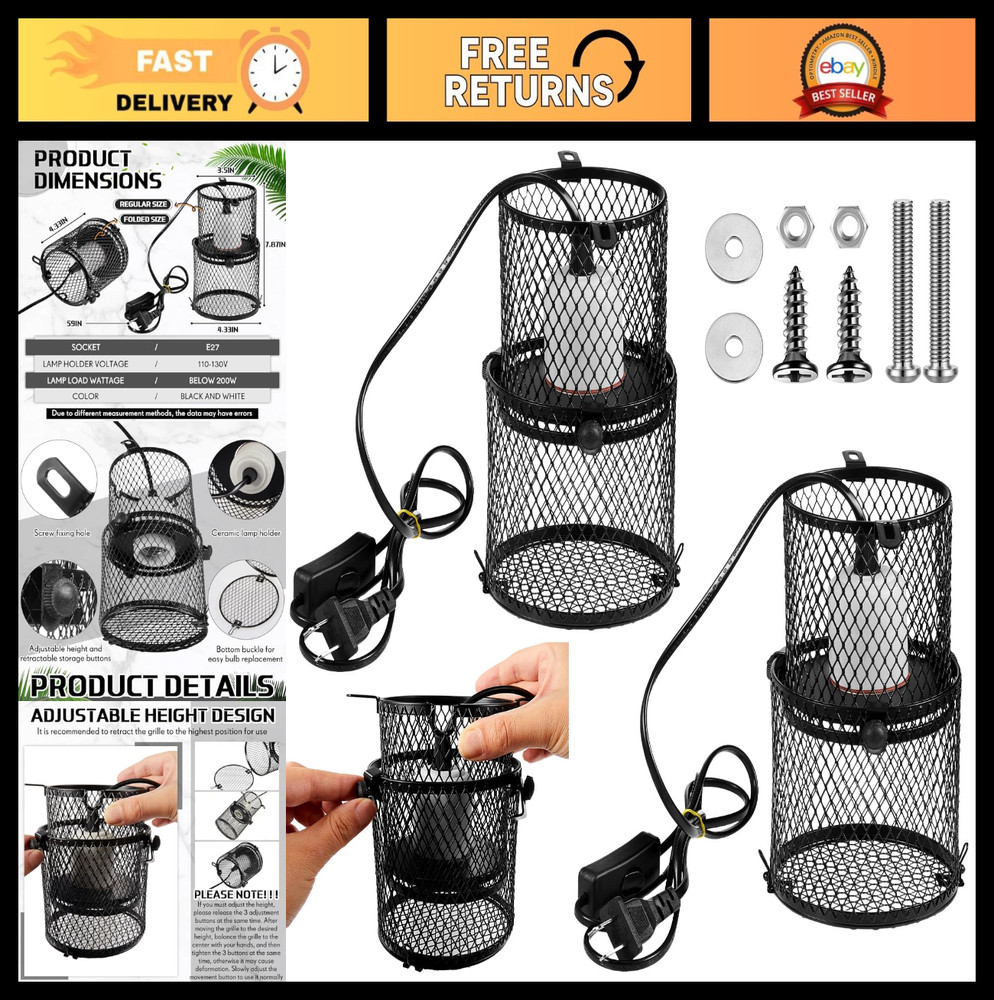 Retractable Reptile Heat Lamp Holder – Anti-Scald Lampshade for Snakes, Lizards,