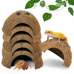 Hamiledyi 7 Pcs Reptile Hideouts Natural Coconut Shells Hut Leopard Gecko Tan…