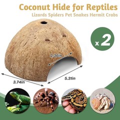 2 Pack Natural Coconut Reptile Hideouts Aquarium Fish Hide Cave for Lizard