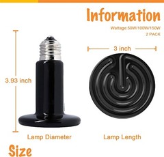 2 pack 100W Ceramic Heat Emitter, Reptile Heat Lamp Bulbs, No Light Emitting