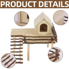 Wooden Hamster House Platform Ladder Hideout Cage Accessories Habitat Decor