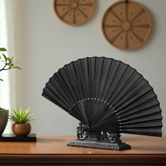 Quacc Black Folding Hand Held Fan Light Strong Thin Fabric Chinese Handheld T…