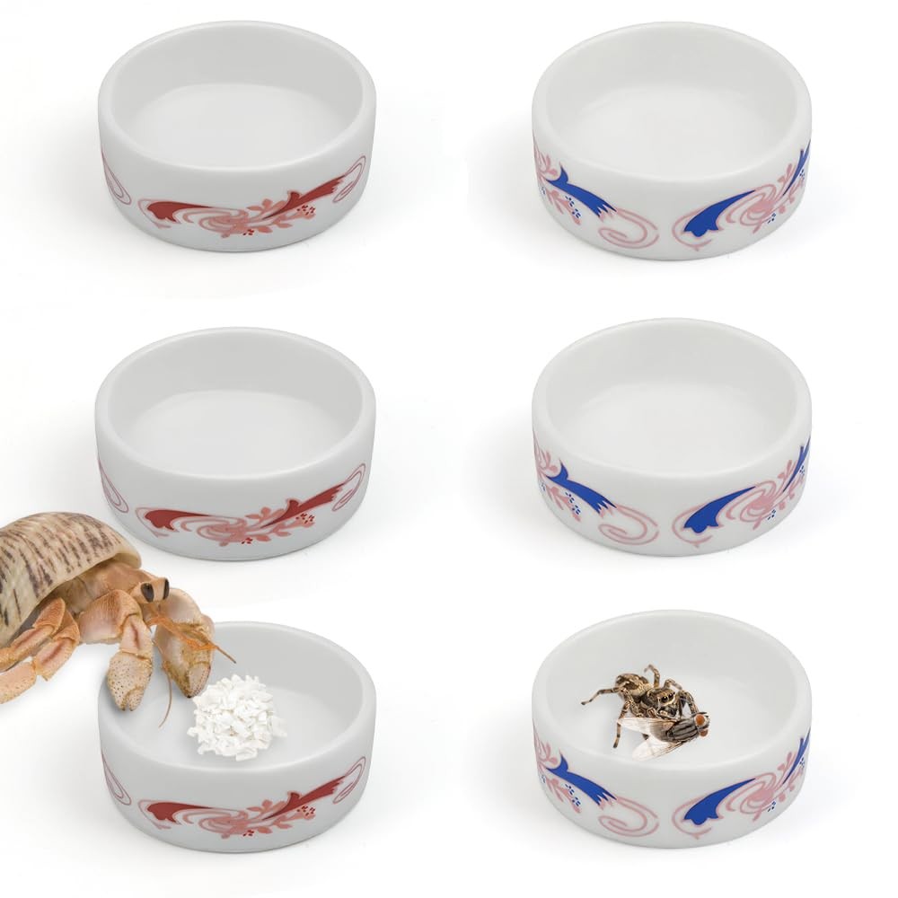 4 Pack Colorful Ceramic Water Bowls, Mini Reptile Food Dishes for Hermit Crab…