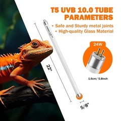 T5 10.0 UVB Reptile Light Bulb, 24W 22″ 2-Pack for Bearded Dragon