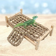 Dnoifne Bearded Dragon Bed with Climbing Ramp – Natural Wood and Seagrass Ham…