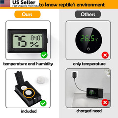 BSRESIN 2 PCS Rectangle Reptile Thermometer and Humidity Black