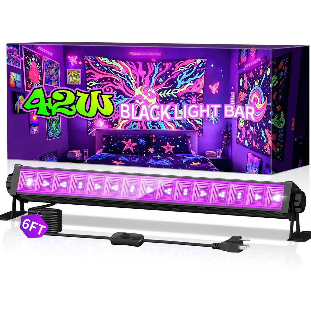 THECHAM 42W LED Black Light Bar, Blacklight Bar with 42W-1Pack,