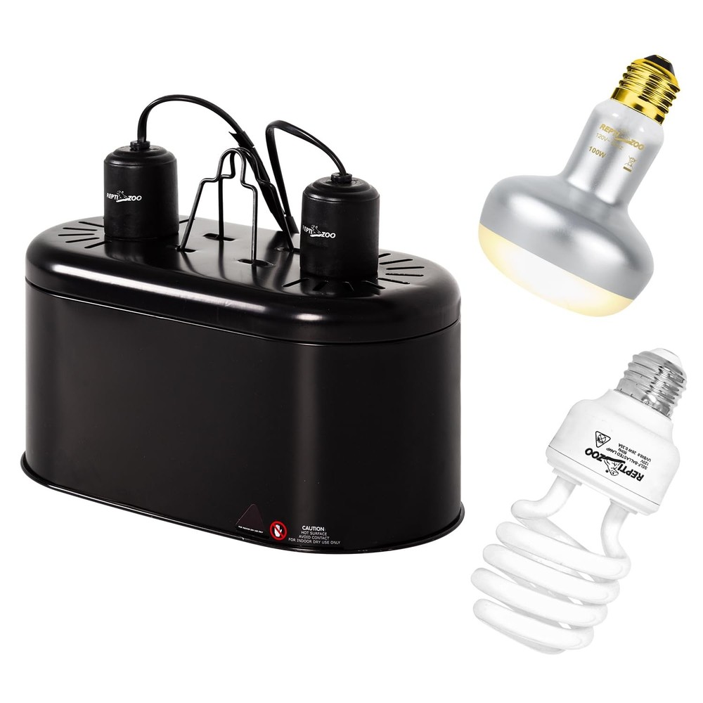 Reptile Heat Lamp Combo Pack with Dual Reptile Light Fixture, 100W Intense Ba…