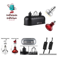 Max 150W Dual Dome Reptile Heat Lamp with 100W Basking & Infrared Bulbs