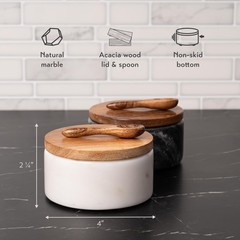Cork & Mill Marble Salt and Pepper Bowls – Set of 2 Handcrafted White/Grey So…