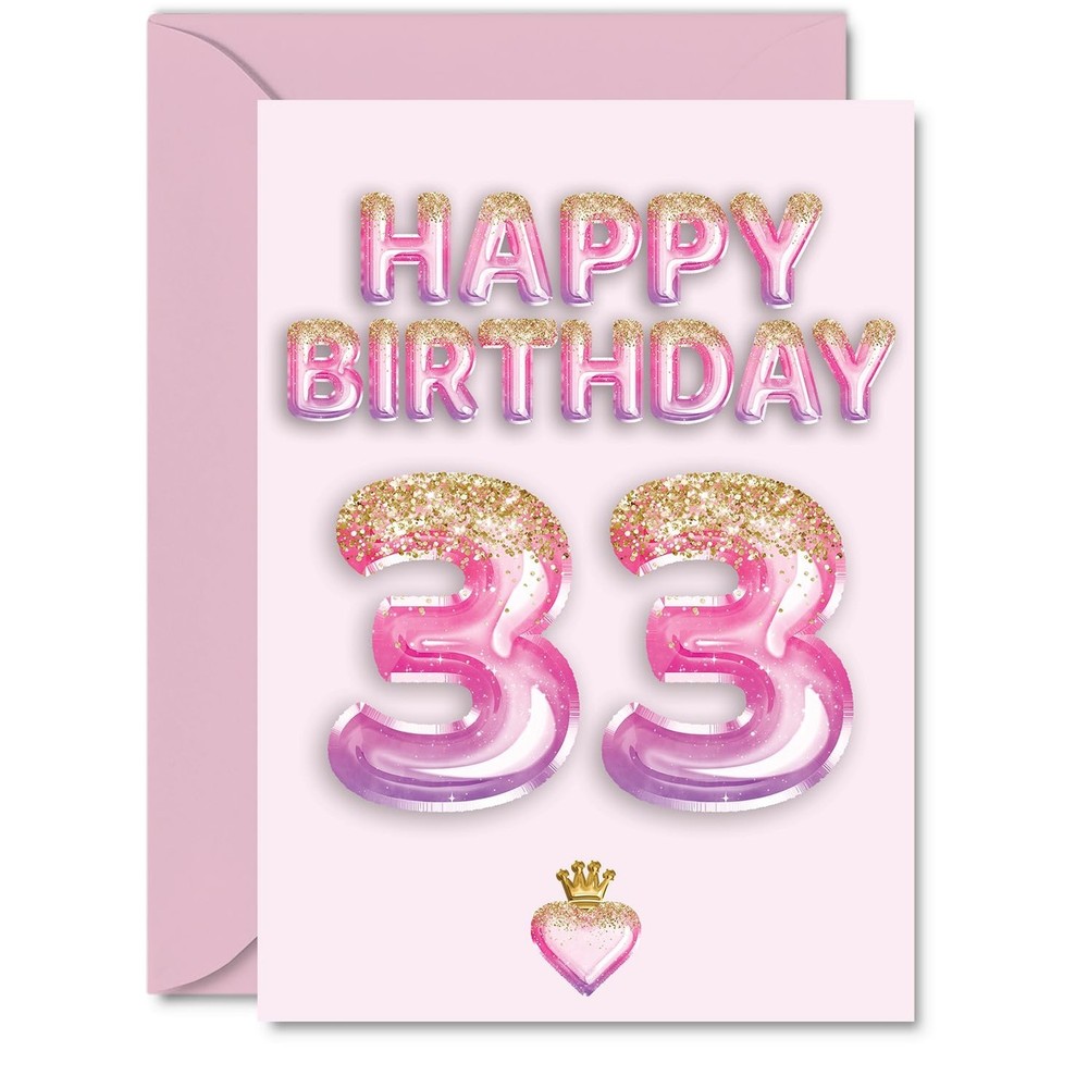 Stuff4 33rd Birthday Cards for Men Women – Pink & Purple Glitter Balloons – H…