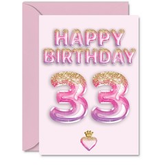 Stuff4 33rd Birthday Cards for Men Women – Pink & Purple Glitter Balloons – H…