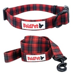 Christmas Dog Collar and Leash Set -Premium Polyester Material -Red Plaid Hol…