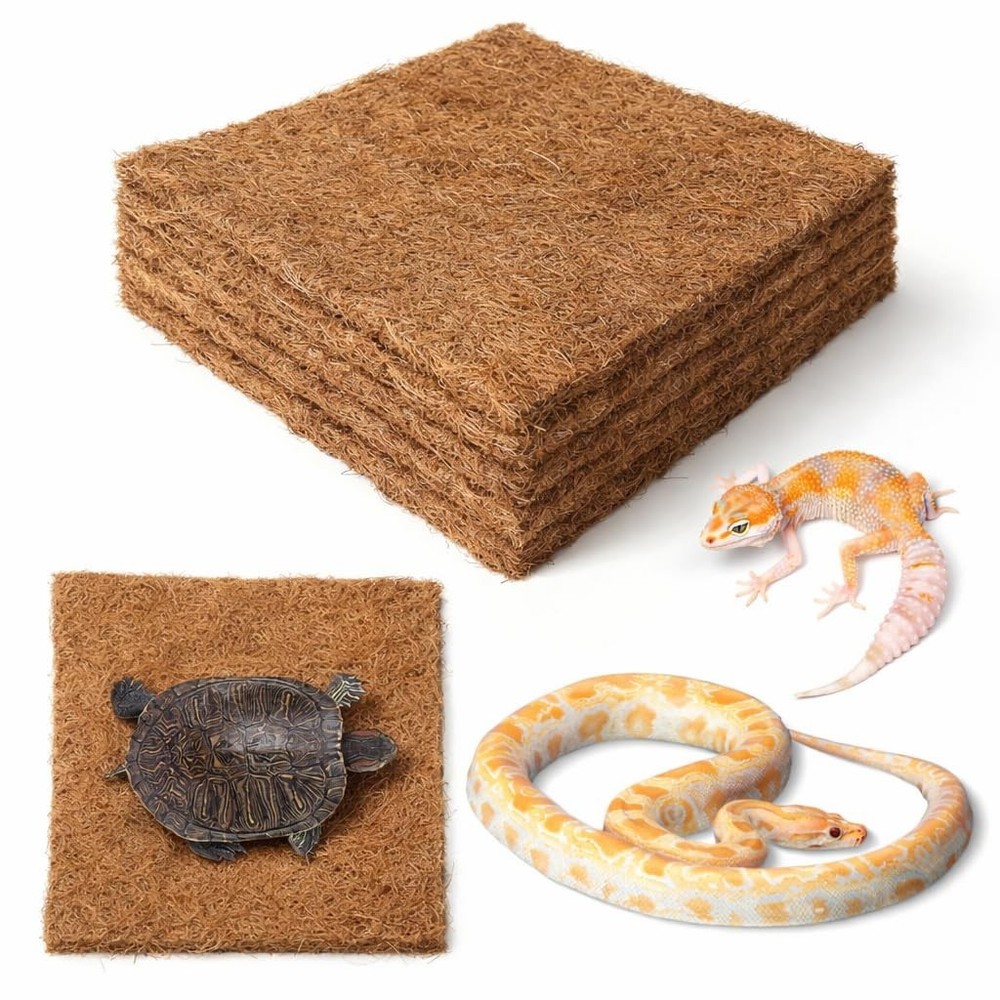 6-Pack Natural Coconut Fiber Reptile Carpet, 12×12 Inch Eco-Friendly Terrariu…