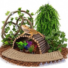 9 Pcs Green Reptile Plants Vines Bearded Dragon Tank Accessories