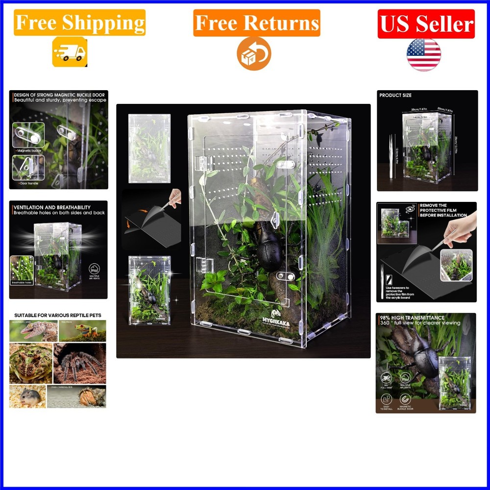 Large Acrylic Insect Terrarium for Spiders, Tarantulas, Frogs – 13.78×7.48×7….