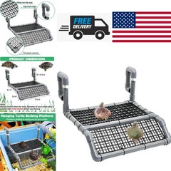 Hanging Turtle Basking Platform with Adjustable Height and Climbing Ramp in Grey