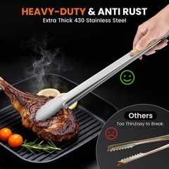 17-Inch Grill Tongs – Locking Metal Tongs with Oak Wood Handles,Stainless Ste…